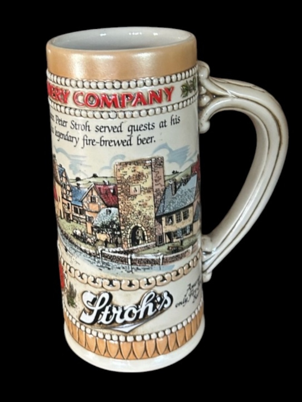 Vintage Stroh's Ceramic Beer Stein Mug